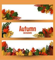 Three autumn banners with colorful leaves vector