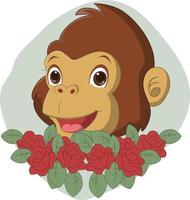 Cute gorilla head cartoon with flowers vector