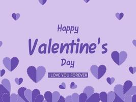 Happy valentine's day greeting card with paper heart flying on purple background vector