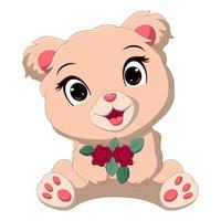 Cartoon cute baby bear holding a flowers vector