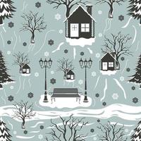 Christmas seamless pattern with trees and house vector