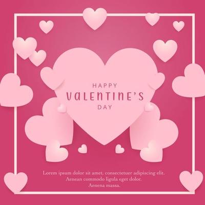 Happy valentines day greeting card with pink hearts
