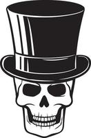 Skull with top cap black and white vector illustration