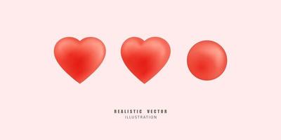 Realistic 3d design icon red heart and balloon. vector