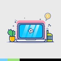 laptop illustration with vape and cactus flower vector