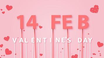 14 Feb Valentine's day text on pink background with heart confetti, 16x9 proportion vector