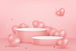 2 Step podium mock up with lovely pink hearts, Valentine's day background for product display vector