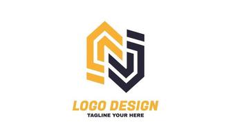 abstract Creative letter N for logo and monogram Minimal style yellow black color vector