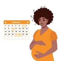un calendario para planificar una visita para una consulta con un médico. mujer embarazada negra afroamericana. ilustración vectorial aislada vector