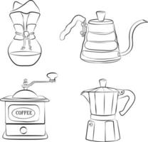 Simple lineart vector of coffee devices. Hand drawn art for menu, fliers, posters, iconc, chalkboards.