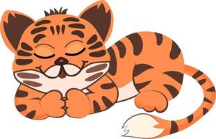 Cute cartoon tiger sleeping, isolated on white background. Vector illustration for nursery decoration.