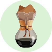 Colorful coffee maker consisting of hourglass-shaped flask with a conical funnel-like neck and filter. Alternative coffee brewing methods vector