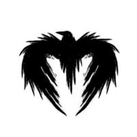 Black raven silhouette with heart shaped wings. Vector illustration isolated on the white background.