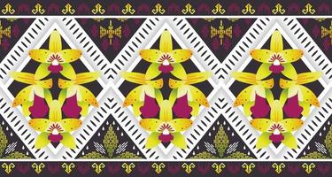 fondo de flores étnicas. patrón impecable en estilo tribal, bordado folclórico y mexicano. estampado de adornos de arte geométrico azteca.diseño para alfombras, papel pintado, ropa, envoltura, tela, cubierta, textil vector