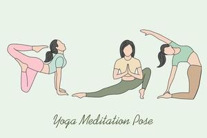 Set of Woman Girl Yoga Meditation People Pose Spiritual Flat illustration vector