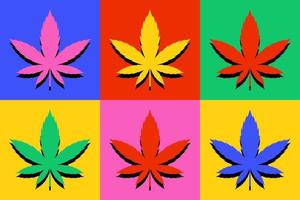Set of colorful marijuana leaves. Abstract cannabis drug herb vector illustration.