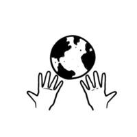 hand drawn globe in hand illustration symbol for save environment vector icon