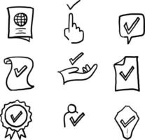 hand drawn Set of Approve Related Vector Line Icons. Contains such Icons as Protection Guarantee, Accepted Document, Quality Check. doodle