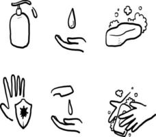 doodle Washing Hands Related icon. Contains such Icons as Washing Instruction, Antiseptic, Soap hand drawn isolated style vector