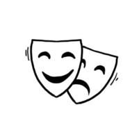 hand drawn theater mask illustration with happy and sad expression illustration with doodle style vector