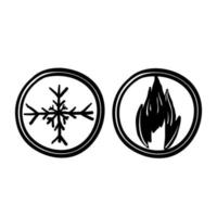 Hot and cold symbol vector icon set on white background with hand drawn doodle style