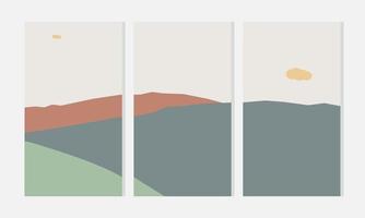 Set of abstract minimalist aesthetic posters backgrounds with mountains and sea landscape vector