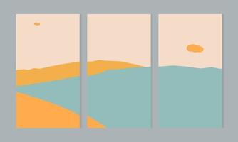 fondos de carteles estéticos minimalistas abstractos con montañas y paisajes marinos vector