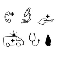 hand drawn set of hospital and medical care. doodle symbol collection. vector