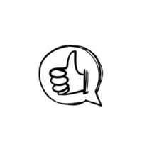 hand drawn thumb up symbol for like button icon illustration with doodle style vector isolated