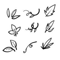 conjunto de ilustración de rama y hojas dibujadas a mano con vector de estilo doodle aislado