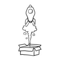 rocket launch from the box illustration symbol for start up business project with doodle hand drawn style vector