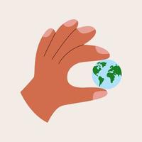 mano sosteniendo el planeta en los dedos vector