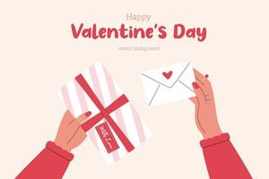 Hands holding gift and love letter background vector