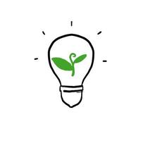 planta dibujada a mano que crece dentro del símbolo de la bombilla para la ilustración de la idea de energía ecológica renovable estilo garabato vector