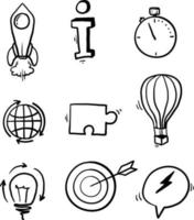 hand drawn Startup line icons. Launch Project, Business report and Target. Strategy linear icon set. Quality line set. Vector doodle