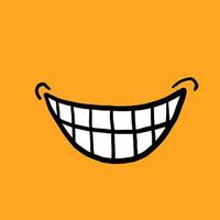 sonrisa de garabato dibujada a mano o riendo mostrando los dientes para descubrir una ilustración del plan con estilo de dibujos animados vector