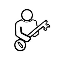 persona dibujada a mano con el símbolo clave para el garabato de ilustración de empleado clave vector