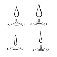 hand drawn set of blue water drop and splash doodle vector