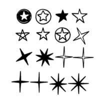 iconos de estrellas dibujados a mano. estrellas centelleantes. destellos, explosión brillante. símbolos vectoriales de Navidad aislados. garabatear vector