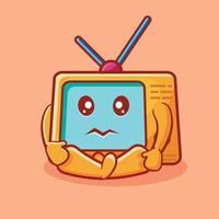 linda mascota de televisión con gesto sentado ilustración vectorial de dibujos animados aislados vector