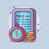 smartphone, coin and timer for tax payment concept symbol isolated cartoon in flat style design. great resource for icon,symbol, logo, sticker,banner. vector