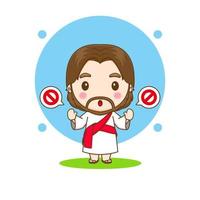 Cute Jesus cartoon character showing stop sign vector