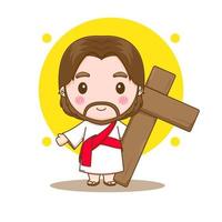 Cute Jesus with the cross cartoon character vector