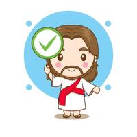 lindo personaje de dibujos animados de Jesús con el signo correcto vector