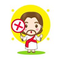 lindo personaje de dibujos animados de Jesús con señal de stop vector