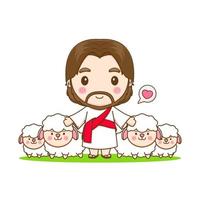 Cute Jesus and the sheep cartoon character