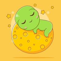 lindo personaje de dibujos animados alienígena durmiendo en la luna vector