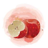 ilustración de imágenes prediseñadas de acuarela de manzana con fondo rojo.
