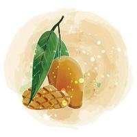 ilustración de imágenes prediseñadas de acuarela de mango con fondo amarillo.