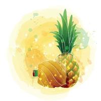 Pineapple watercolor clipart illustration with yellow background. vector